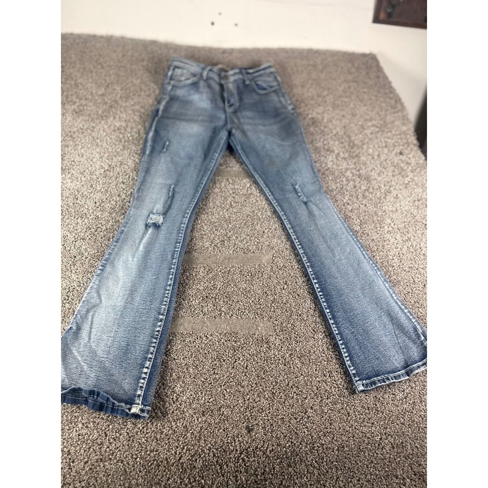 Celebrity Ace Womens Distressed Flare Jeans Medium Wash Size 11 Ripped Denim